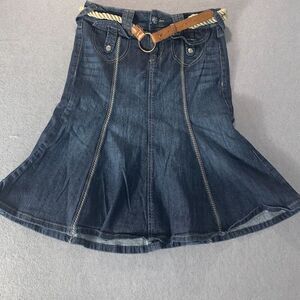 Vintage Y2K Candies Belted Denim Midi Trumpet Flare Skirt Size 5